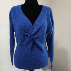 DEX ROYAL BLUE TWIST DEEP V NECK LONG SLEEVE SWEATER WOMEN SIZE L